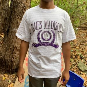 Vintage 90s JMU gray stripe shirt